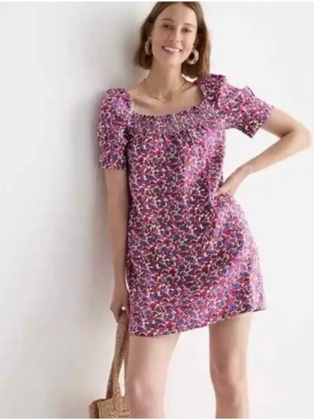 J. Crew Afternoon Linen Dress in Berry Floral